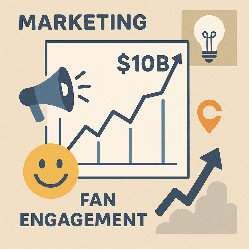 Illustration representing the marketing playbook and payoff: a graph or visual symbolizing the $10 billion market cap increase, fan engagement, and cultural marketing strategies for brands to follow.