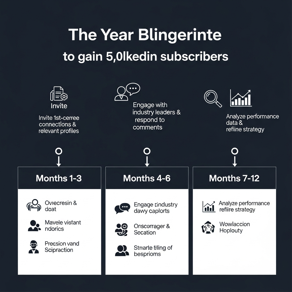 Step-by-step blueprint visual for building 5,000 LinkedIn newsletter subscribers in a year